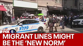 Migrants line up outside full NYC shelter