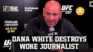 😳 DANA WHITE DESTROYS WOKE JOURNALIST FOR SAYING FIGHTERS HAVE “A LEASH” WHEN TALKING ON A UFC MIC