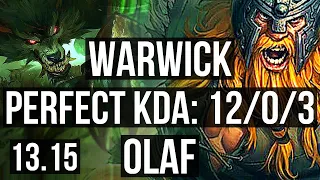 WARWICK vs OLAF (TOP) | 12/0/3, 1200+ games, Legendary, 1.5M mastery | NA Master | 13.15