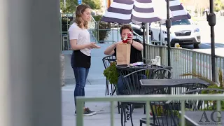 Comedian magician Andy Gross vanishes a ketchup bottle confusing the server!