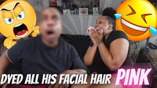I DYED ALL MY BOYFRIENDS FACIAL HAIR ....PINK !!! PRANK *HILARIOUS*