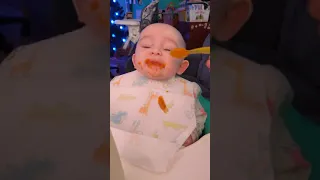 Cute baby tries carrots for the first time! Funny faces!