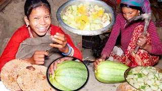 dharme brother wife cooks potato & pumpkin mix curry and bread || Rural Nepal ||