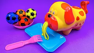 How To Make Playdoh Rainbow Noodles with Colorful Soccer Balls - Satisfying Video ASMR Cutting