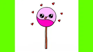 How to Draw Easy Lollipop, Cute Lollipop Drawing Step by Step, Draw Paint for Kids, Learn by Drawing