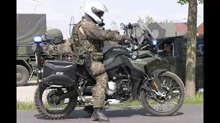 4K Bundeswehr Manöver Wettiner Heide Marschkolonne Feldjäger Kradmelder Kranwagen NATO Exercise