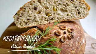 Mediterranean Bread with Olives, Oregano and Thyme. NO KNEAD recipe. Easy and Quick.Хлеб с оливками!