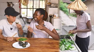 Our neighbor gave us some sweet potato leaves, and we made Wowotou with these for lunch | Rose Anzai