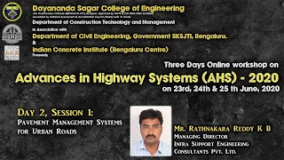 Pavement Management Systems  for Urban Roads by Mr. Rathnakara Reddy K B