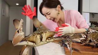 [Mukbang ASMR] 싱싱한 활 꽃게 🦀 보일링크랩 & 꽃게 튀김  ! Live BlueCrab Boiling Crab Fried Crab Eatingshow Ssoyoung