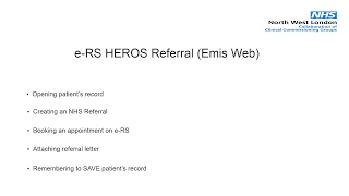 e-RS HEROS Harrow Referral (Emis Web)
