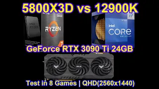 Ryzen 7 5800X3D vs Core i9 12900K + GeForce RTX 3090 Ti - Test in 8 Games | QHD(2560x1440)