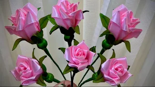 DIY Satin Ribbon Rose Making// How to make pink ribbon rose bud/Tutorial 🌹