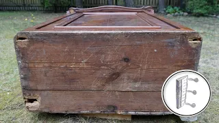 JUNK from a neighbors basement! || Antique Cabinet Restoration with interesting discovery.