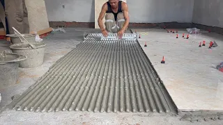 Wonderful Techniques Construction A Living Room Floor With Large Size 80 x 80cm Ceramic Tiles