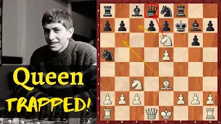 14-year old Fischer vs Reshevsky - Queen Trapped in 11 Moves!