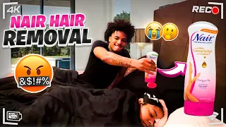 NAIR HAIR REMOVAL PRANK ON GIRLFRIEND!*NO MORE CURLS*