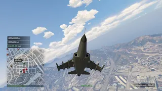 Grand Theft Auto Online:  A Newbie Pilot Operating a Hydra Dogfights a Nokota.