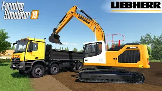 Farming Simulator 19 - LIEBHERR R 926 Crawler Excavator Digging A Hole And Loads A Dump Truck