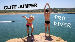 Cliff Jumper Takes On Pro Diver!