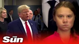 Greta Thunberg gives Trump an intense glare