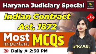 Indian Contract Act 1872 MCQs L-33 | Haryana Judiciary Exam | Utaksrh Classes | Rekha Ma'am