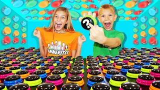 100 ColoR MySteRy ButtoNs In My Color Gets Me The Toys! Brother Vs SiSteR In OuR ColoR!