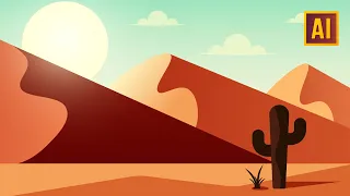 HOW TO DRAW A DESERT LANDSCAPE. ADOBE ILLUSTRATOR TUTORIAL.