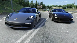 Porsche Cayman GT4 vs Porsche 718 Cayman S vs Ford Mustang Shelby GT500 at Miseluk