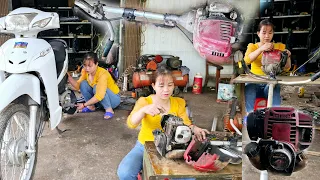 Repair broken motorcycles and restore lawn mowers / genius girls