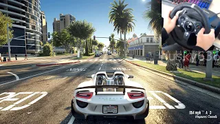 Porsche 918 Spyder - GTA 5 | Steering Wheel Gameplay | Grand Theft Auto 5 Realistic Graphics Mod