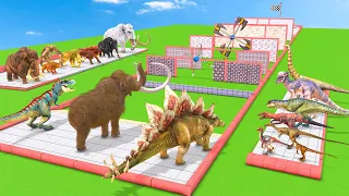 Prehistoric Mammals VS Dinosaurs Race Through Blocks   Animal Revolt Battle Simulator