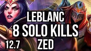 LEBLANC vs ZED (MID) | 8 solo kills, 600+ games, 1.0M mastery | EUW Master | 12.7