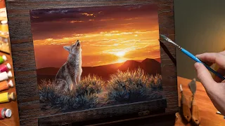 The Songs Of The Prairie | Sunset Oil Painting, Coyote Howls