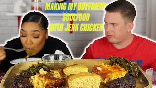 BOYFRIEND REACTS TO HOMEMADE SOULFOOD | RECIPE + MUKBANG