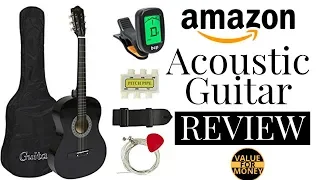 38in Beginners Acoustic Guitar Starter Kit w/Case, Strap, Tuner, Pick, Strings -