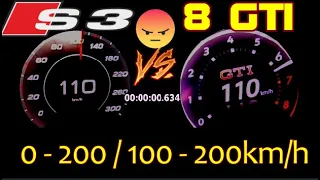2020 VW Golf 8 GTI 245 HP vs 2020 Audi S3 310 HP Acceleration Sound 0-250| 100 - 200 km/h