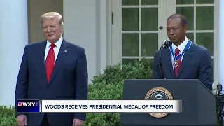 Tiger Woods emotional in accepting Presidential Medal of Freedom