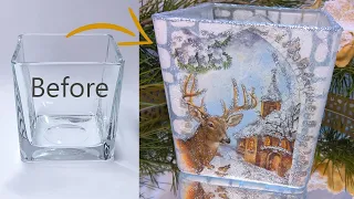 Christmas Light Candle Holder DIY 🕯️ Decoupage Ideas 🎄