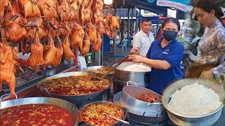 So Popular Cambodian Street Food - Supper Yummy Whole Duck, Chicken Vegetables Soup, Grilled Duck