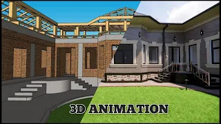 Поэтапное строительство одноэтажного дома  3д анимация