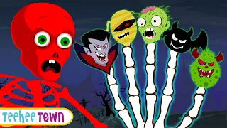 Crazy Ghost Halloween Finger Family Song + Spooky Scary Skeleton Songs For Kids | Teehee Town