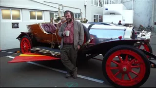 Peter Jackson drives original Chitty Chitty Bang Bang to The Hobbit set