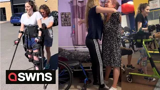 A former national gymnast paralysed after freak accident learns to walk again | SWNS