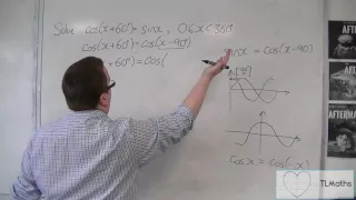 OCR MEI Core 2 7.23b Solve cos(x + 60) = sin(x) between 0 and 360 degrees