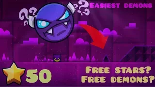 TOP 5 EASIEST DEMONS, FOR STARTERS  (2024) (FREE DEMONS?) | GEOMETRY DASH