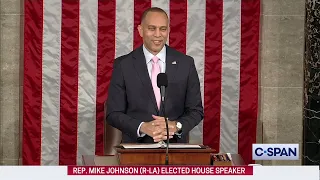 Minority Leader Hakeem Jeffries (D-NY) addresses the U.S. House of Representatives