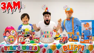 WE THREW BLIPPI & RYAN'S WORLD A BIRTHDAY PARTY AT 3AM!! *RYAN'S WORLD VS BLIPPI TOYS*