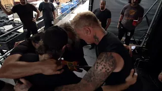 Even in the biggest stadium, Metallica kicks off in a tiny warm-up room