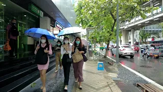 [4K] Walking in the Rain in Silom, Bangkok | Rainy Season in Thailand 2022